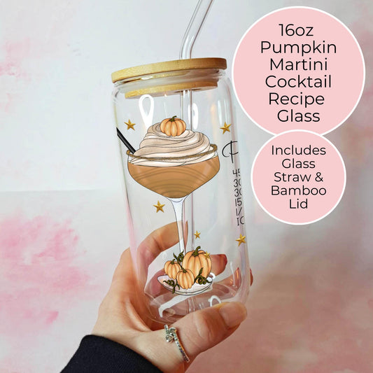 Pumpkin Martini 16oz Clear Recipe Glass, Clear Libby Tumbler For Halloween Fall Party, Pumpkin Martini Cocktail Gift For Her Birthday Gift #HG #CL