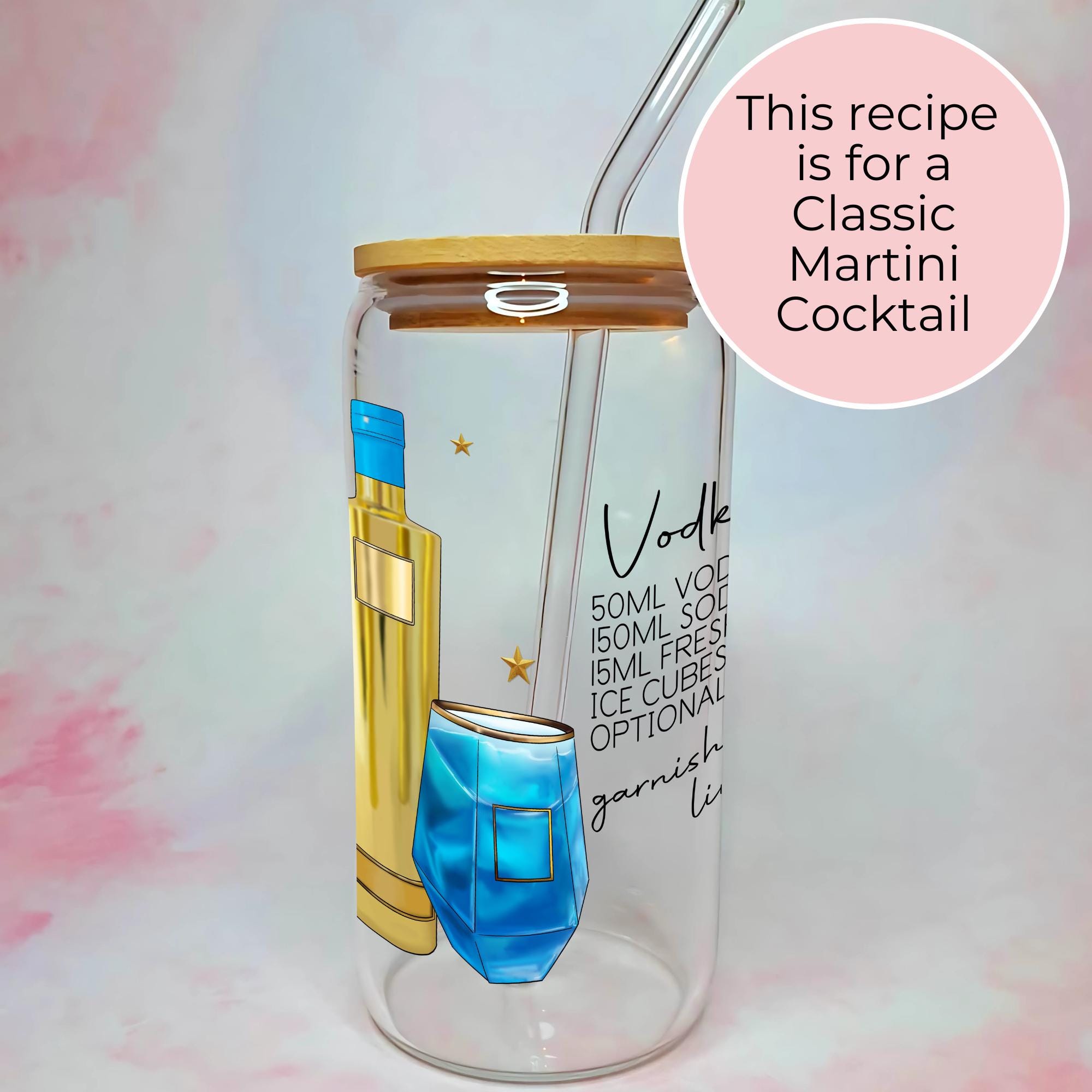 16oz Vodka Girl Cocktail Recipe Glass – Clear Tumbler with Bamboo Lid #CL