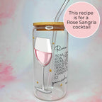 16oz Rose Sangria Cocktail Recipe Glass – Clear Tumbler with Bamboo Lid #CL