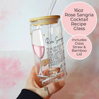 16oz Rose Sangria Cocktail Recipe Glass – Clear Tumbler with Bamboo Lid #CL
