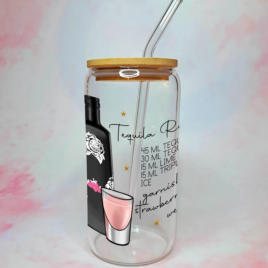 16oz Tequila Rose Margarita Cocktail Recipe Glass – Clear Tumbler with Bamboo Lid #CL