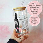 16oz Tequila Rose Margarita Cocktail Recipe Glass – Clear Tumbler with Bamboo Lid #CL