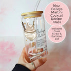 16oz Baileys Martini Cocktail Recipe Glass – Clear Tumbler with Bamboo Lid #CL