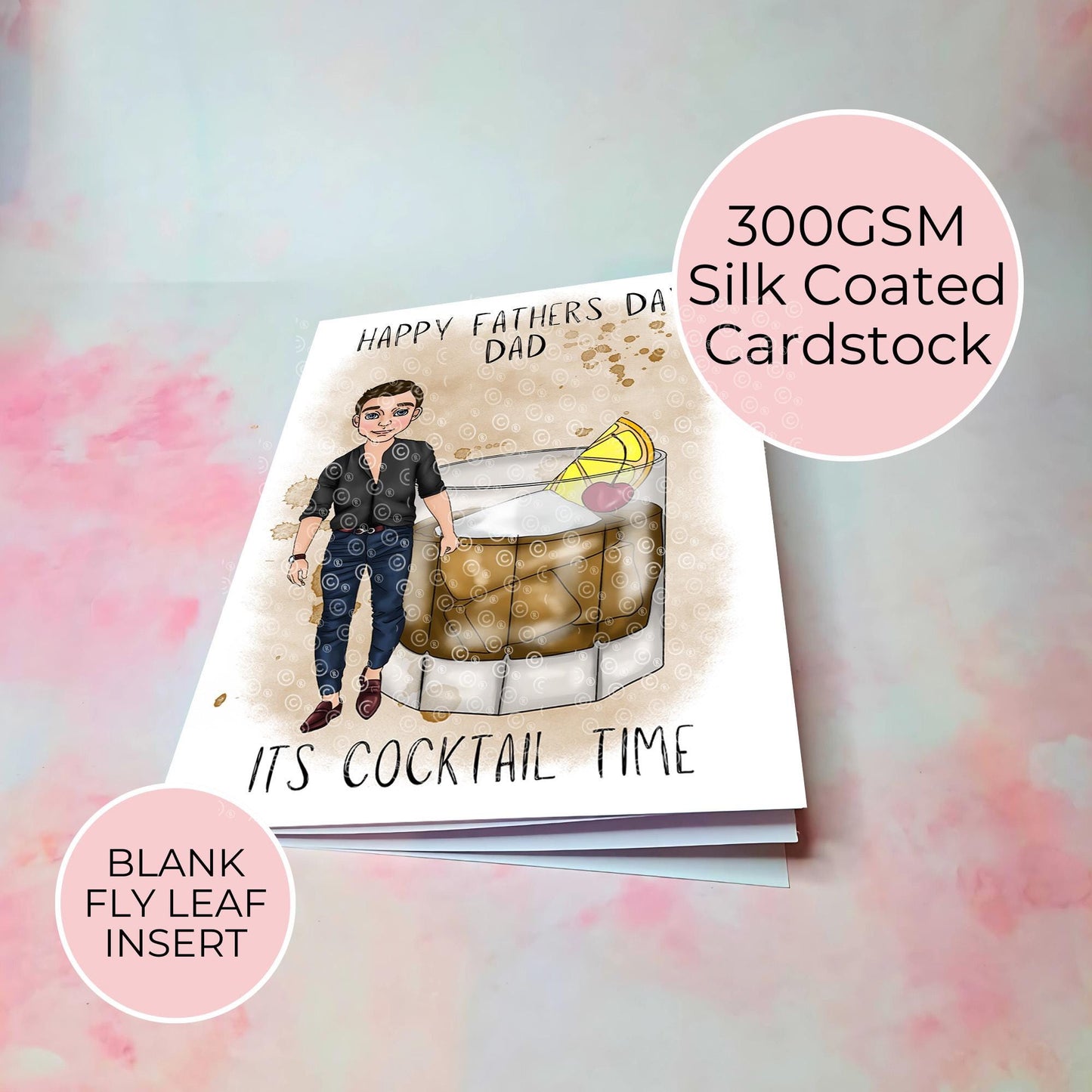 Old Fashioned Whiskey Fathers Day Card, Smart Casual Jeans and Shirt Character, Cocktail Glass Illustration, Card from Daughter #G2