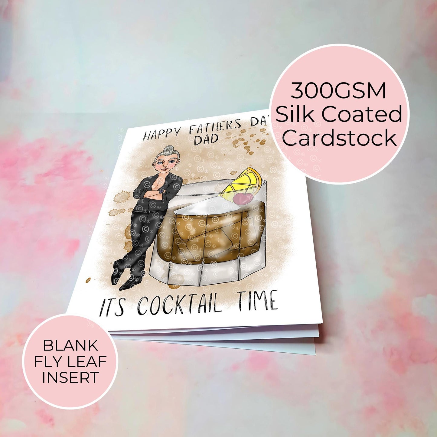 Old Fashioned Cocktail Father's Day Card from Daughter, Smart Shirt Character, Whiskey Glass Illustration, Gift for Dad #G2
