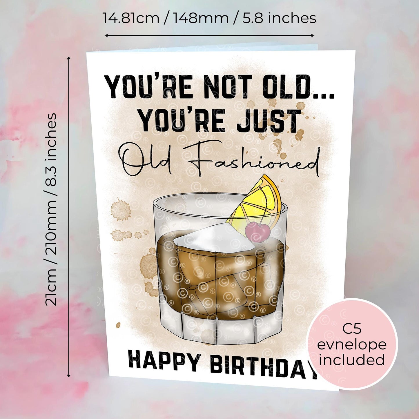 Old Fashioned Birthday Card, Cocktail Themed Whiskey Lover Birthday Card, You’re Not Old Just Old Fashioned, Alcohol Pun Greeting Card #G2