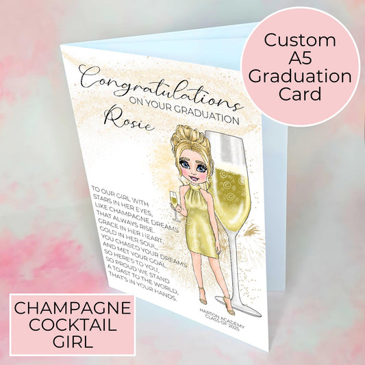 French 75 Champagne Graduation Class Of 2025 A5 Card, Daughter Niece Friend Special Poem Prosecco Graduation Card Keepsake Graduate Gift #G1