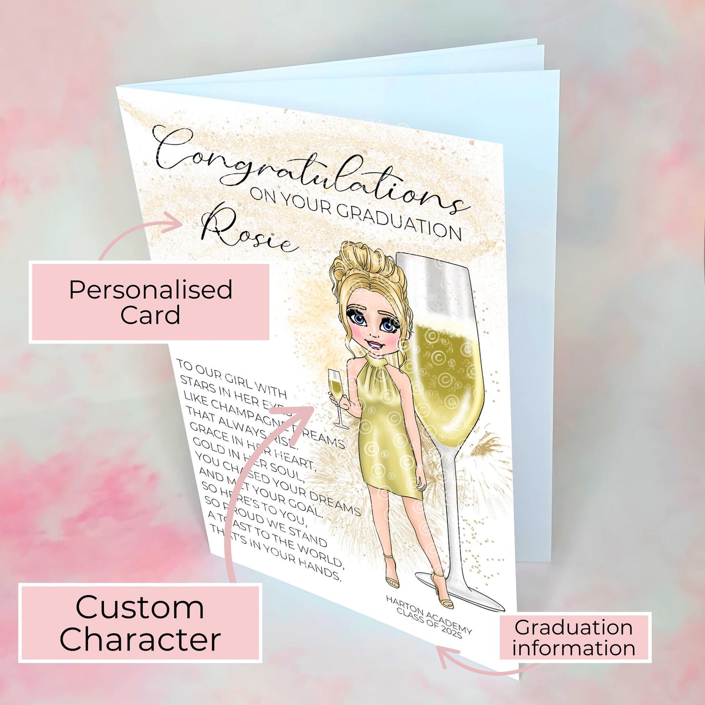French 75 Champagne Graduation Class Of 2025 A5 Card, Daughter Niece Friend Special Poem Prosecco Graduation Card Keepsake Graduate Gift #G1
