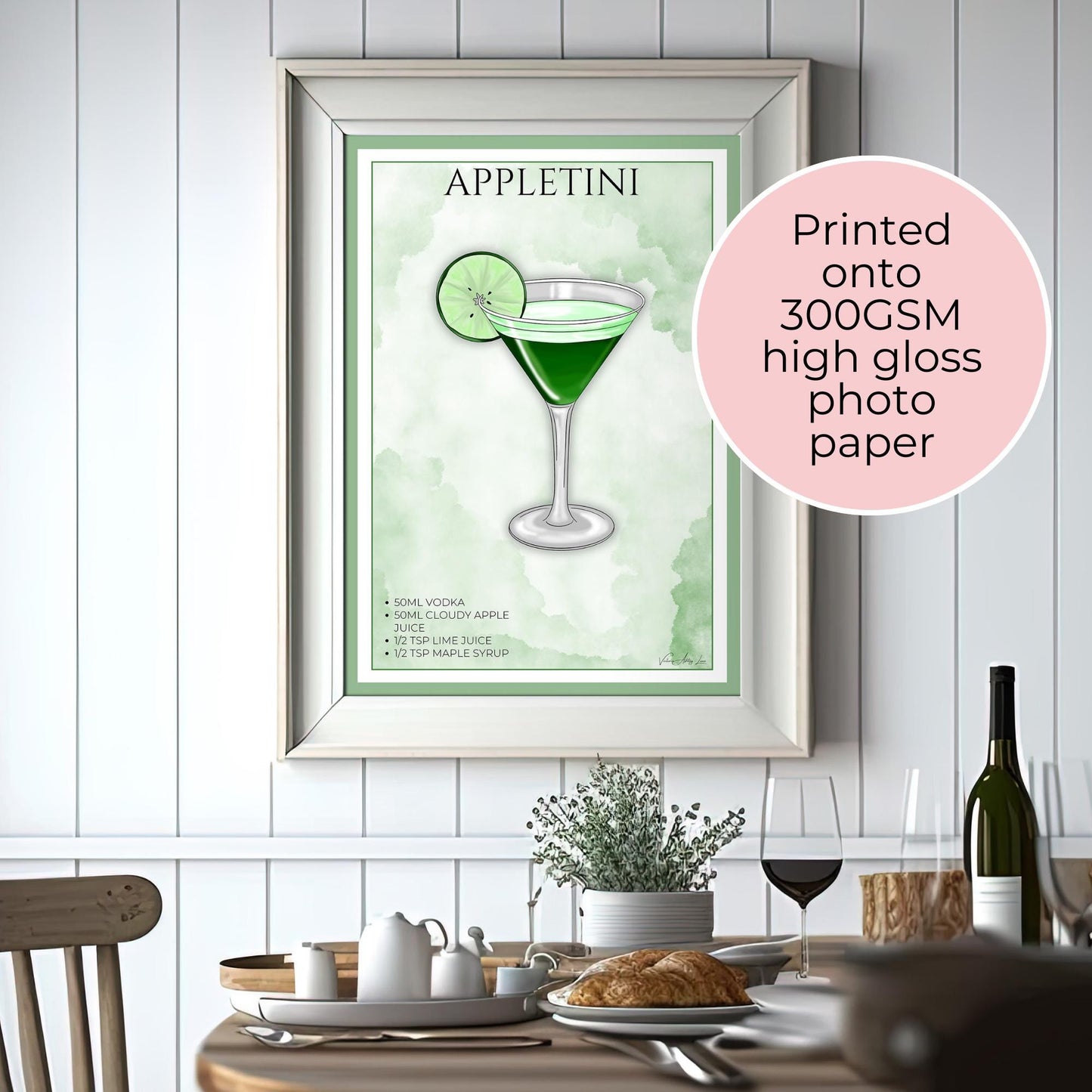 Appletini Cocktail Recipe Wall Art Print, A3 A4 Unframed Poster for Home Bar, Kitchen Cocktail Lounge Décor, Minimalistic Wall Art For Her #WA
