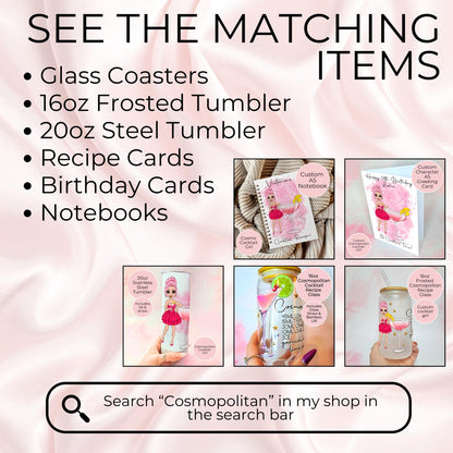 Personalised A4 Cosmopolitan Cocktail Themed Glass Chopping Board, Summer Soiree Cocktail Themed Housewarming Gift, Milestone Birthday Gift #CB1