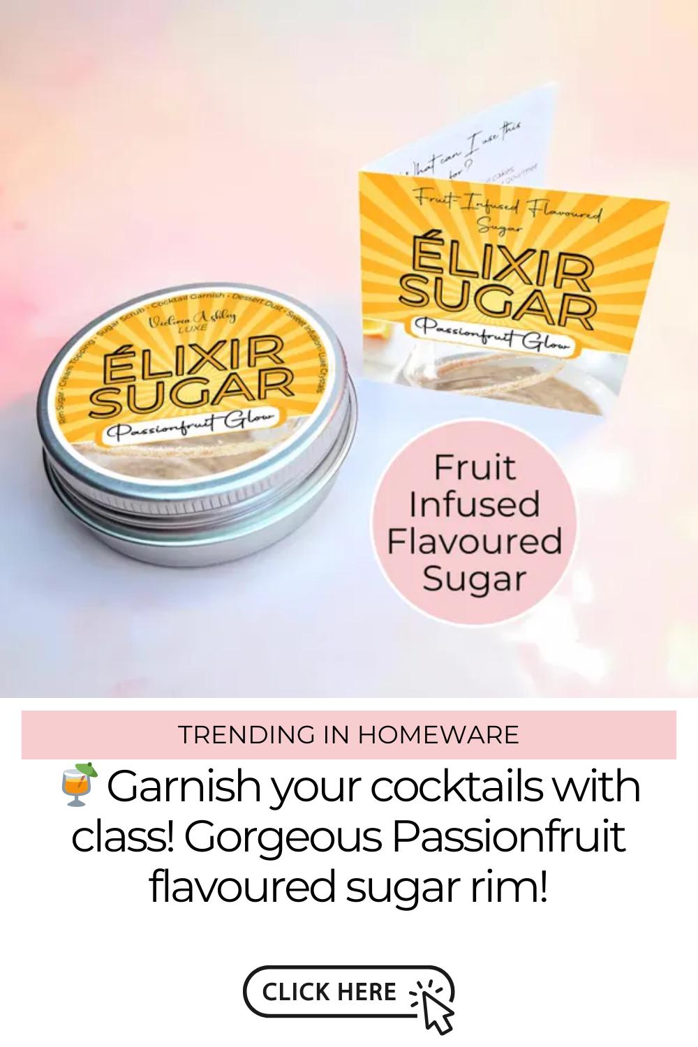 Passionfruit Flavoured Sugar, 20G Reusable Giftable Tin Of Fruit Infused Sugar, Cocktail Dessert Garnish Topping, Artisan Sugar For Baking #FRS