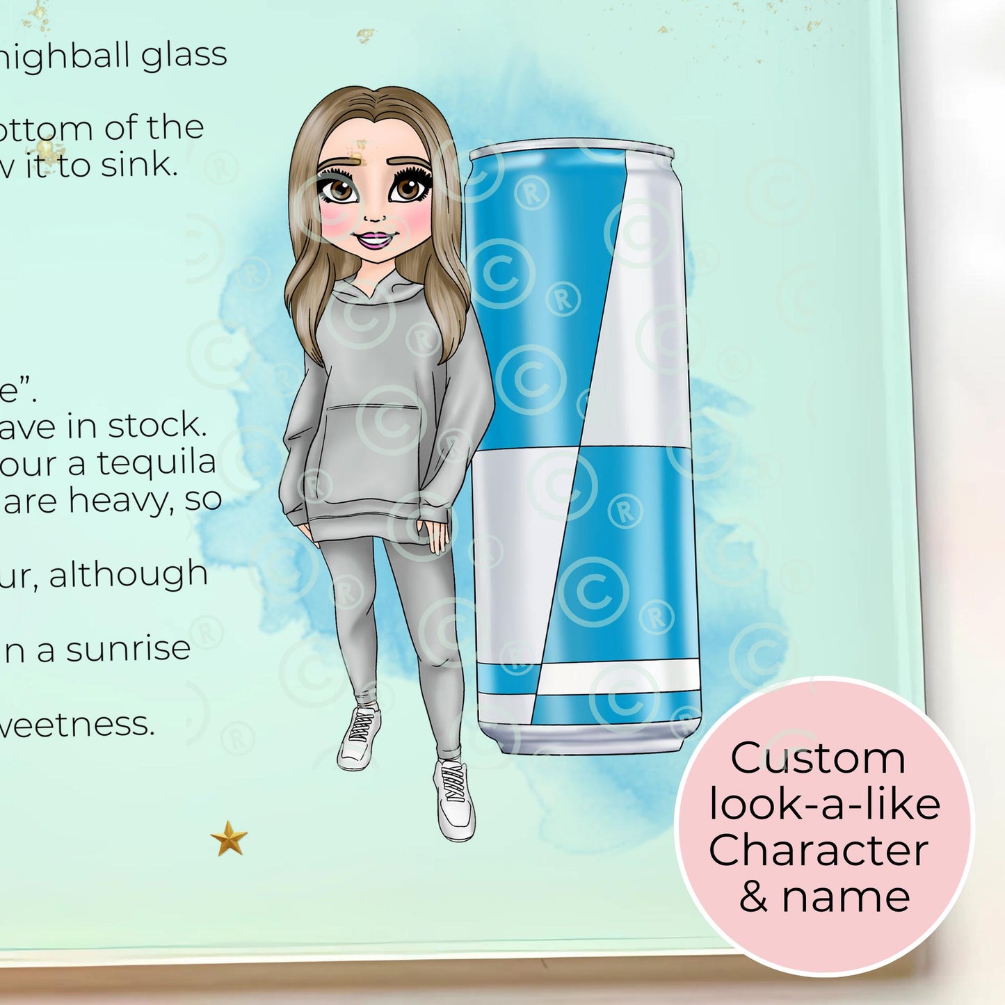 Energy Drink Personalised A3 A4 Cocktail Themed Glass Chopping Board, Girly Soda Cocktail Themed Housewarming Gift, Milestone Birthday Gift #GB