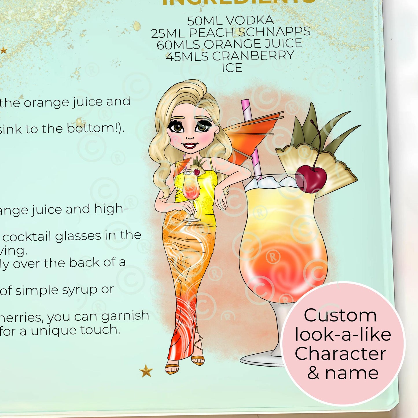 Sex on the Beach Personalized A3 A4 Sized Glass Cutting Board, Tropical Cocktail Recipe Gift For 18th Birthday, Housewarming Summer Soiree Gift #GB