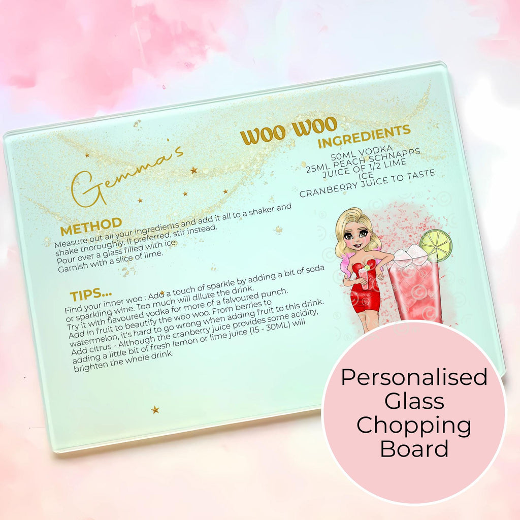 Woo Woo A3 A4 XL Personalised Tempered Glass Chopping Board #GB