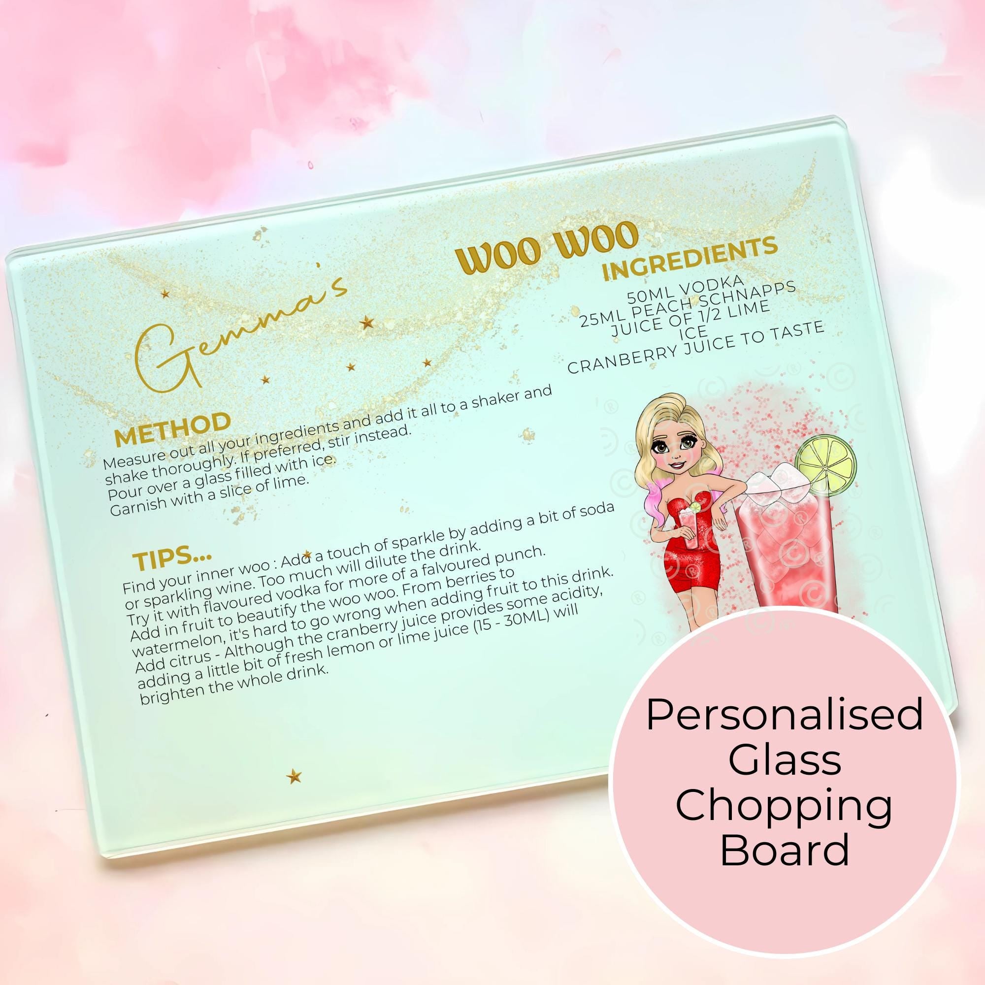 Woo Woo A3 A4 XL Personalised Tempered Glass Chopping Board #GB