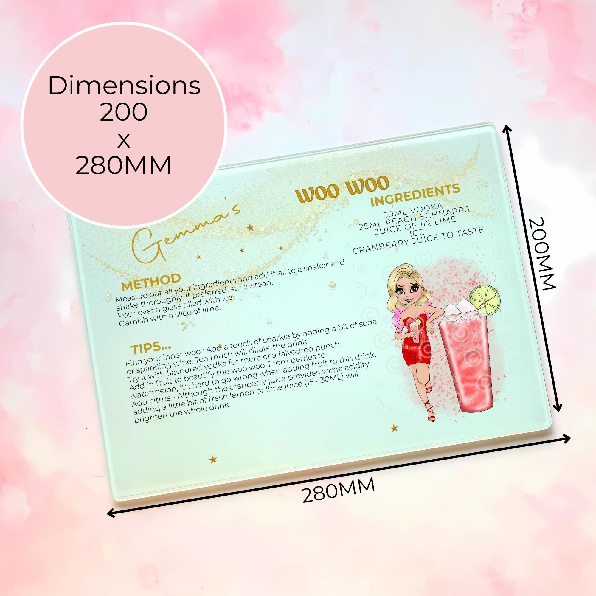 Woo Woo A3 A4 XL Personalised Tempered Glass Chopping Board #GB