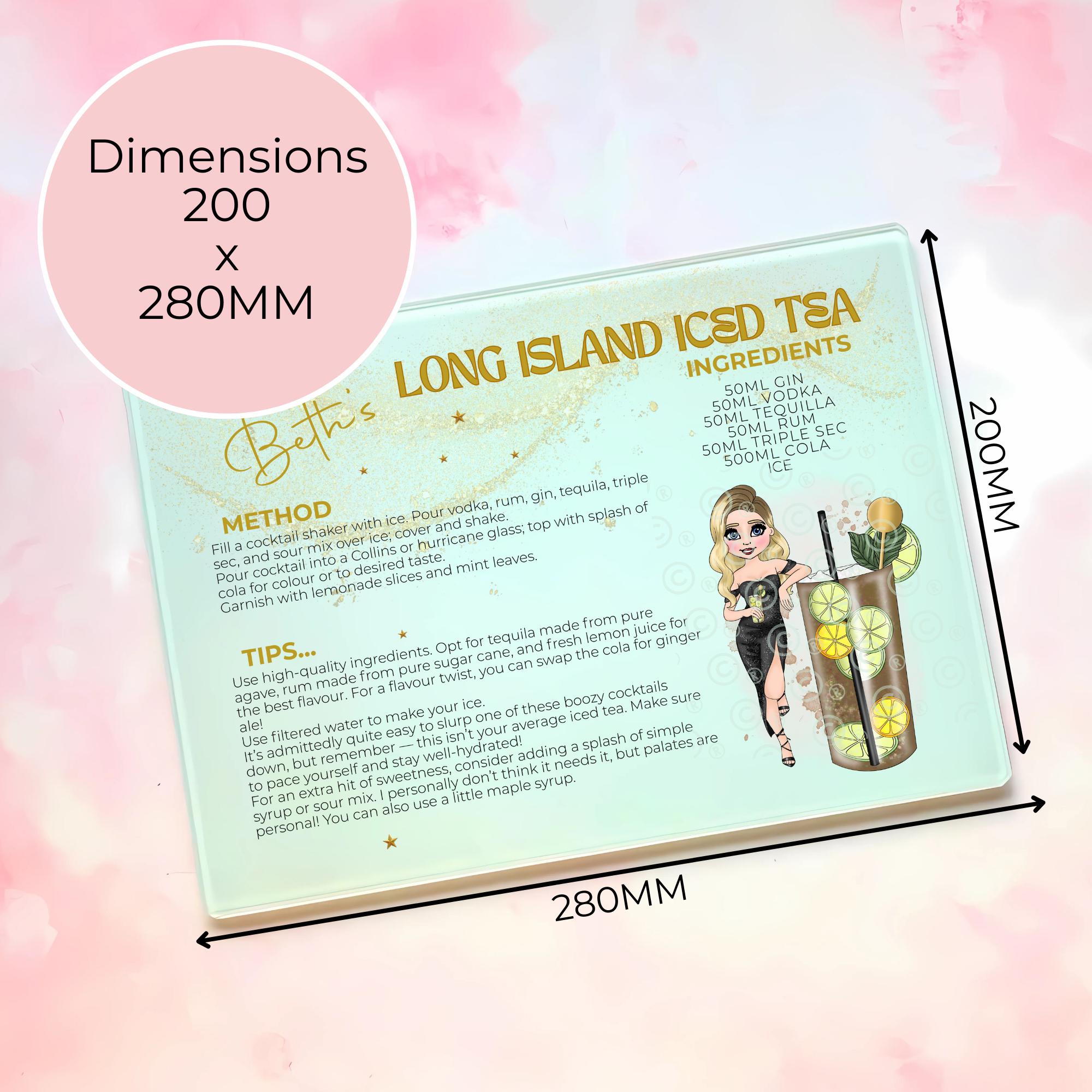 Long Island Iced Tea A3 A4 XL Personalised Tempered Glass Chopping Board #GB