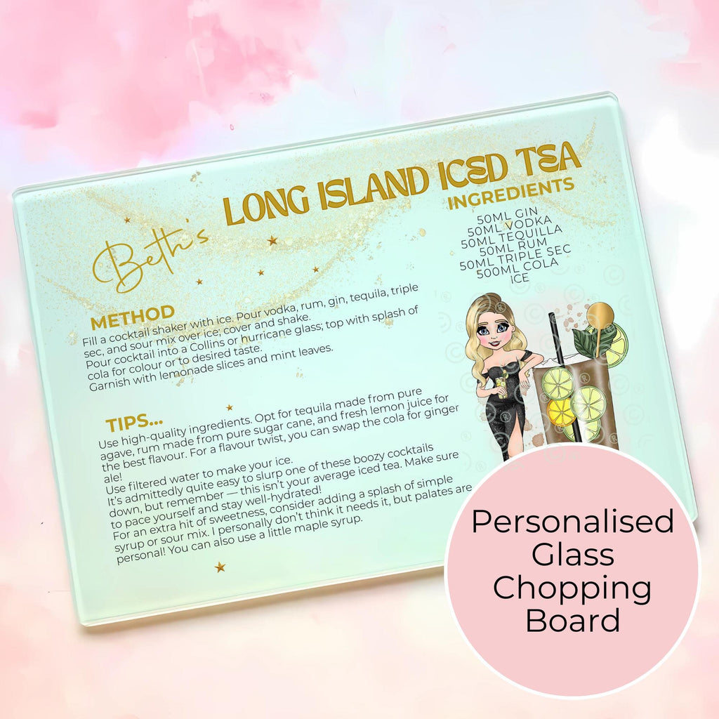 Long Island Iced Tea A3 A4 XL Personalised Tempered Glass Chopping Board #GB