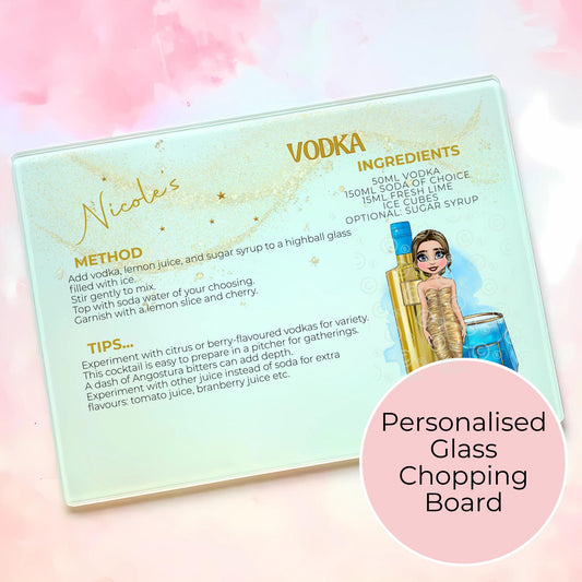 The Vodka Girl A3 A4 Glass Chopping Board, Cocktail Themed Chopping Board Gift For Her Milestone Birthday, Bestie Housewarming Gift #GB