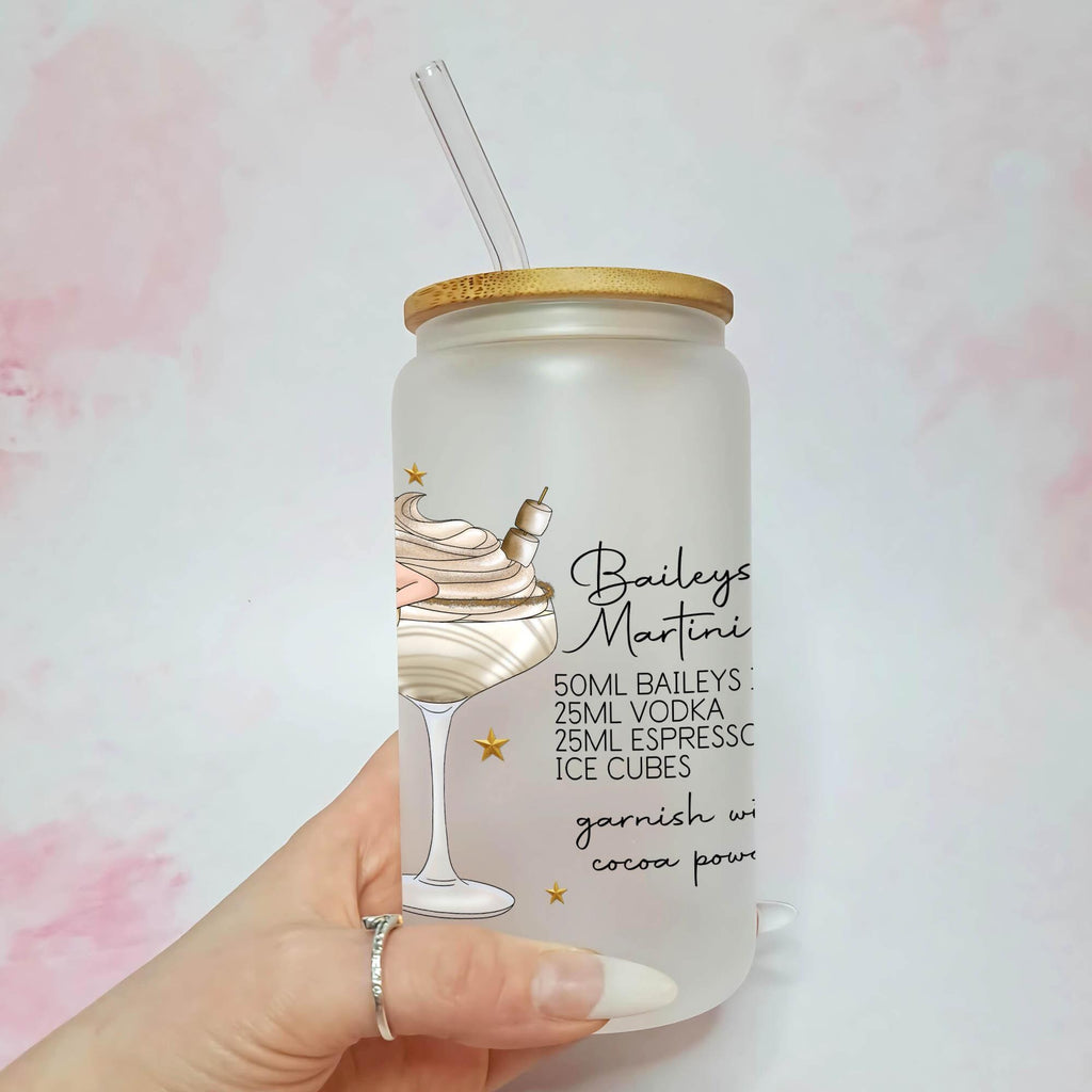 Baileys Martini Cocktail Girl 16oz Frosted Libby Glass – Personalised Recipe Glass #FL