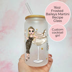 Baileys Martini Cocktail Girl 16oz Frosted Libby Glass – Personalised Recipe Glass #FL
