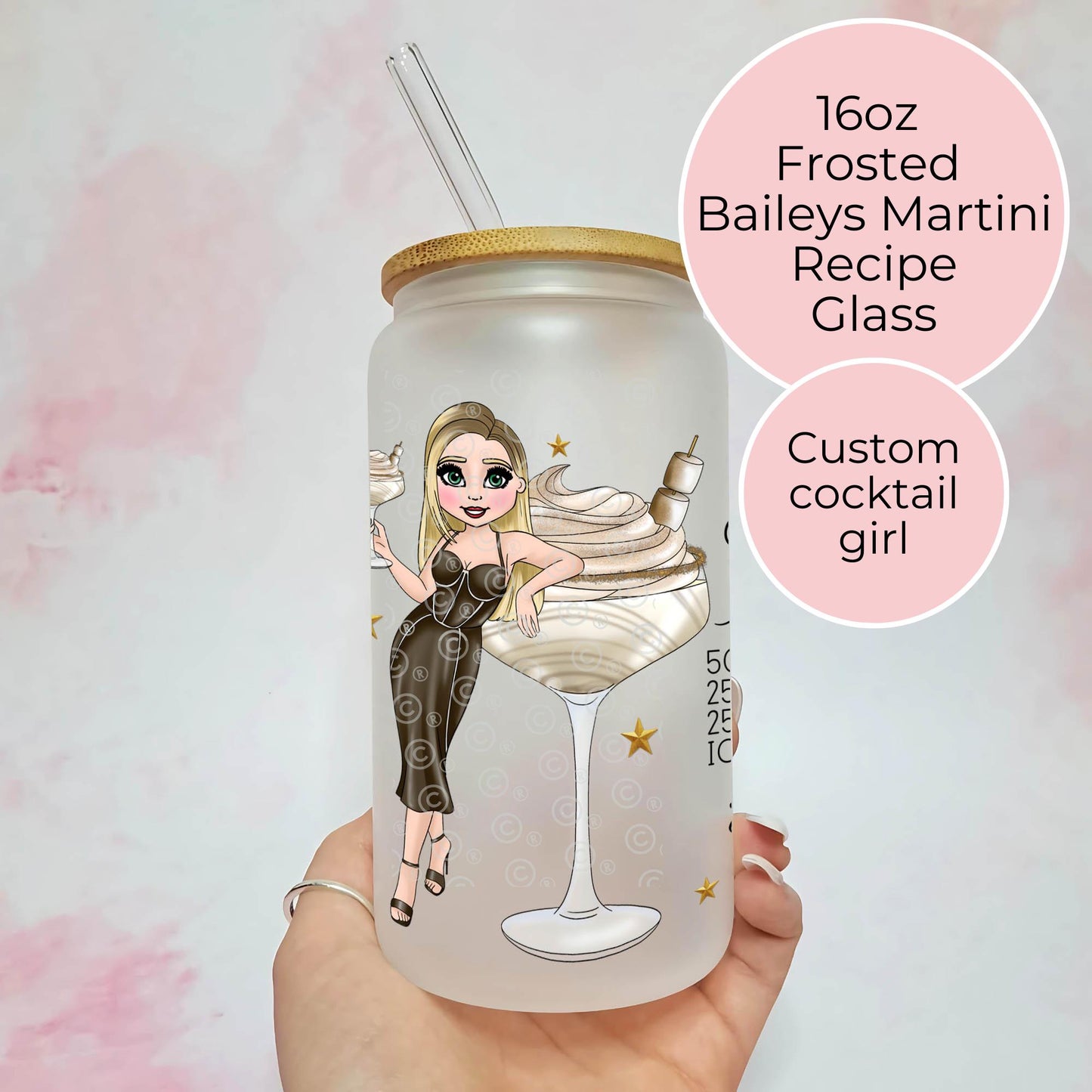 Baileys Martini 16oz Frosted Cocktail Recipe Drinkware, Christmas Cocktail Glass For Boxing Day New Years Eve/Day Party, Festive Drinkware #CG #FL