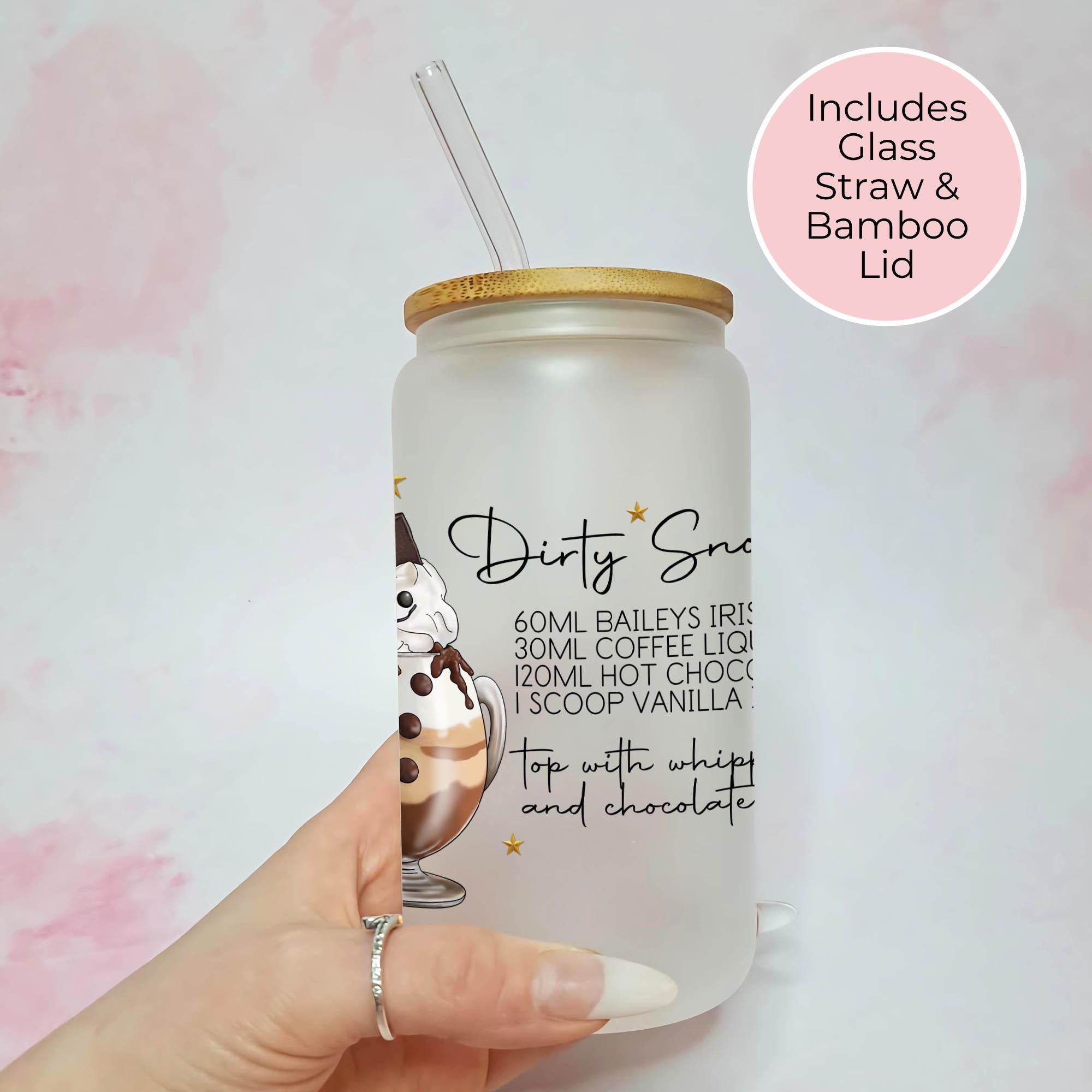 Dirty Snowman Cocktail Girl 16oz Frosted Libby Glass – Personalised Recipe Glass #FL
