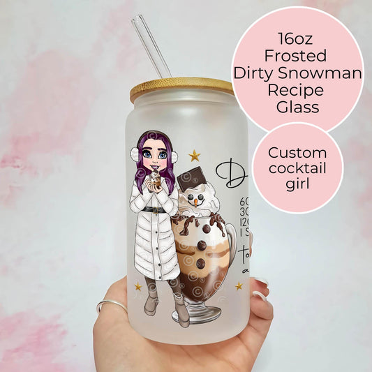 Dirty Snowman 16oz Personalised Cocktail Recipe Glass, Christmas Hot Chocolate Cocktail Drinkware For Adults, Secret Santa Gift For CoWorker #CG #FL