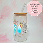 Blue Lagoon Cocktail Girl 16oz Frosted Libby Glass – Personalised Recipe Glass #FL