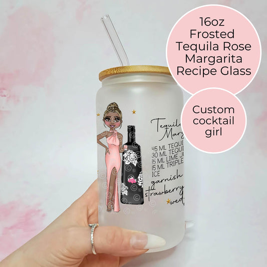 Tequila Rose 16oz Frosted Cocktail Recipe Glass, Cocktail On A Glass, Strawberry Liqueur Themed Tumbler Gift For Her Milestone Birthday #FL