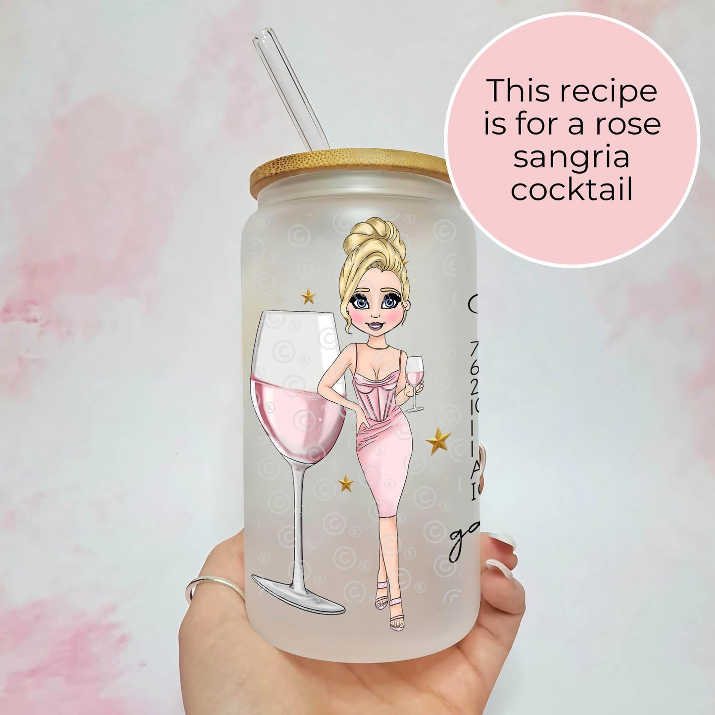 Rose Sangria Personalised 16oz Cocktail Girl Frosted Tumbler, Sublimated Cocktail Recipe Glass For End Of Term Teacher Gift, Her Birthday #FL