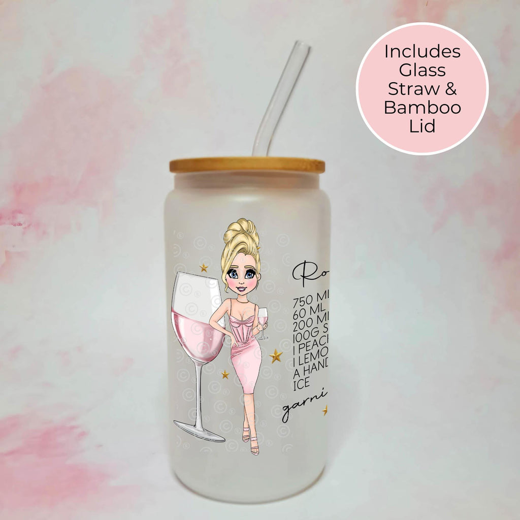 Rose Sangria Cocktail Girl 16oz Frosted Libby Glass – Personalised Recipe Glass #FL