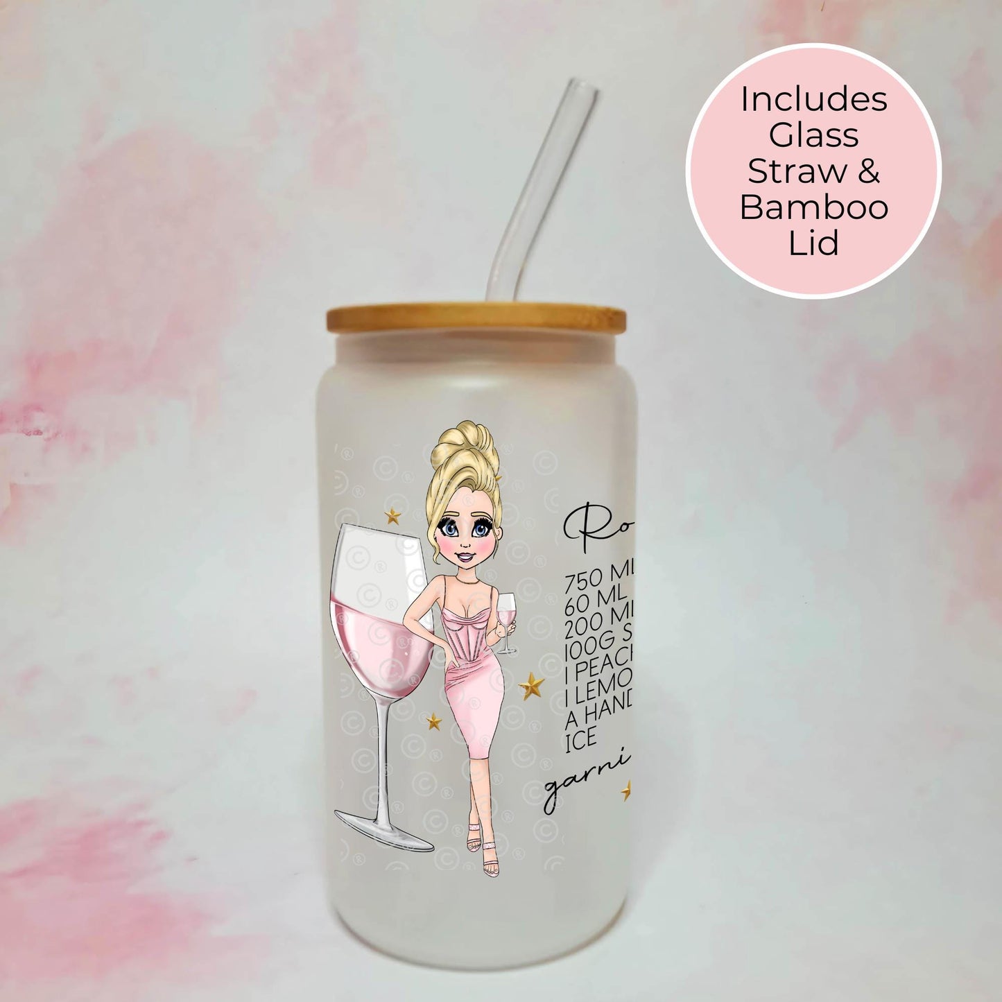 Rose Sangria Personalised 16oz Cocktail Girl Frosted Tumbler, Sublimated Cocktail Recipe Glass For End Of Term Teacher Gift, Her Birthday #FL