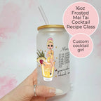 Mai Tai Cocktail Girl 16oz Frosted Libby Glass – Personalised Recipe Glass #FL