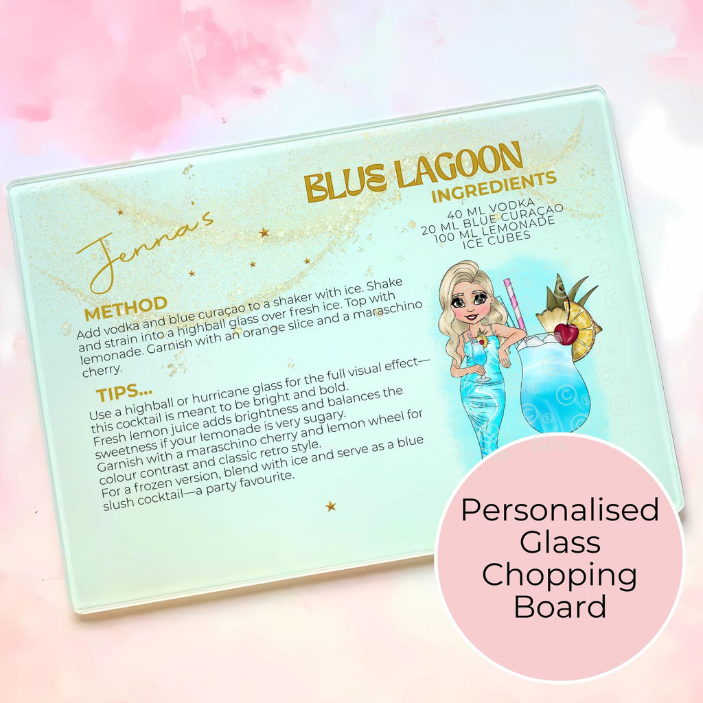 Blue Lagoon A3 A4 XL Personalised Tempered Glass Chopping Board #GB