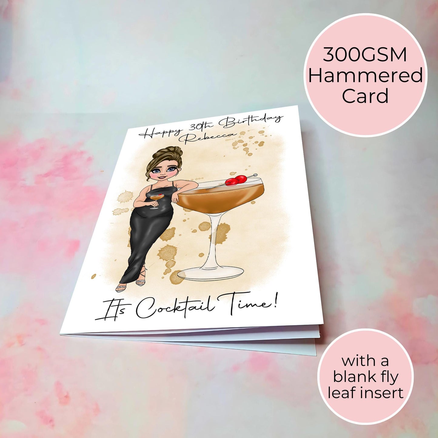 Manhattan Cocktail Birthday Card For Bestie, Boozy Cocktail Theme A5 Card with Custom Character, Hammered Cardstock With Blank Insert #G1