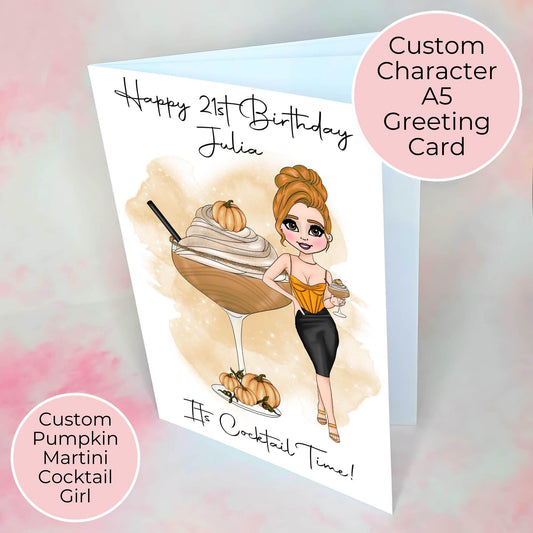 Pumpkin Martini Custom Character A5 Birthday Greeting Card, Milestone Birthday Wishes For Her, November Birthday Card For Mum #HG ##G1