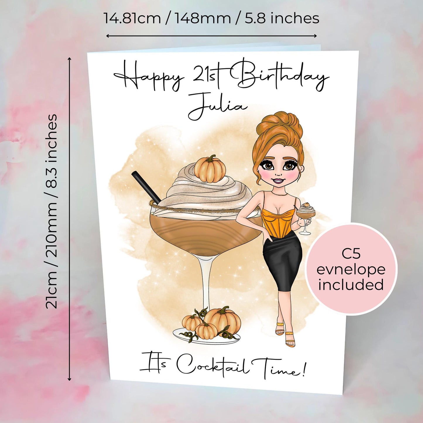 Pumpkin Martini Custom Character A5 Birthday Greeting Card, Milestone Birthday Wishes For Her, November Birthday Card For Mum #HG ##G1