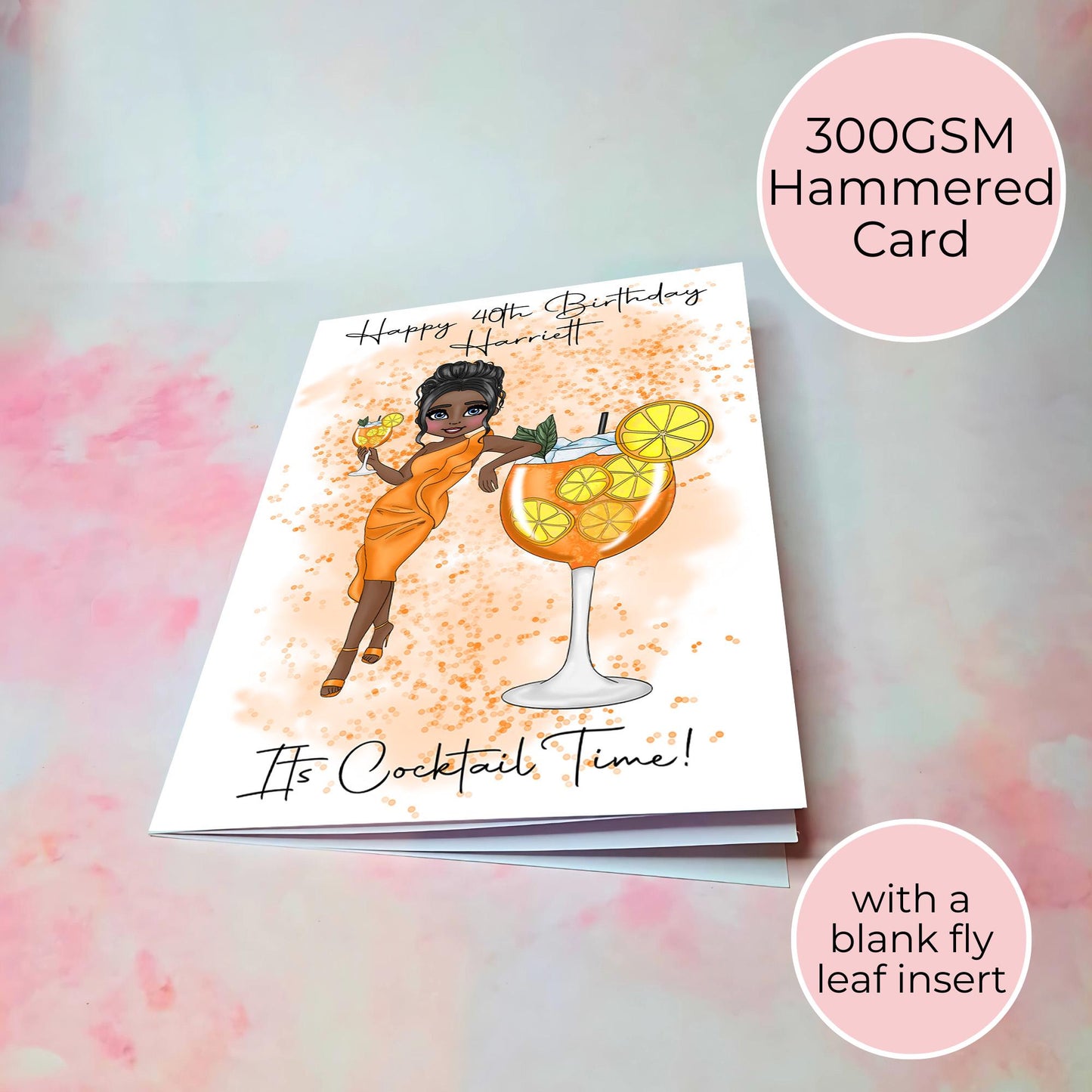 Aperol Spritz Custom A5 Cocktail Themed Birthday Card, Luxurious A5 Hammered Card Greeting Card For Her, Italian Cocktail Birthday Wishes #G1