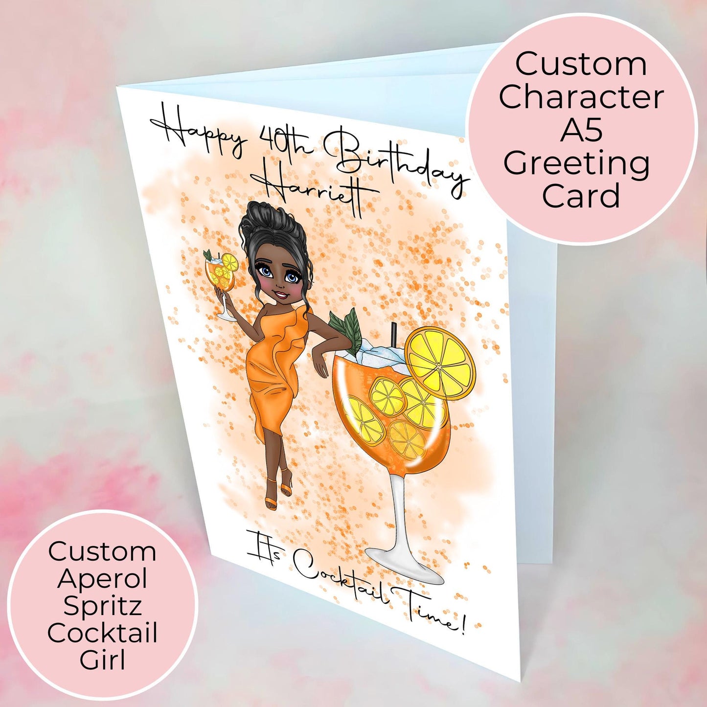 Aperol Spritz Custom A5 Cocktail Themed Birthday Card, Luxurious A5 Hammered Card Greeting Card For Her, Italian Cocktail Birthday Wishes #G1