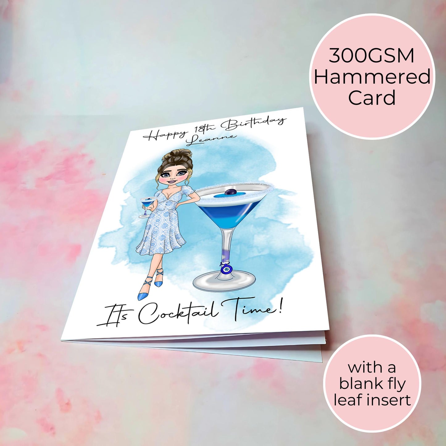 Greek Mati Personalised A5 Cocktail Themed Birthday Card For Her, Evil Eye Luxury Cocktail Greeting Card Gift For Her Milestone Birthday #G1