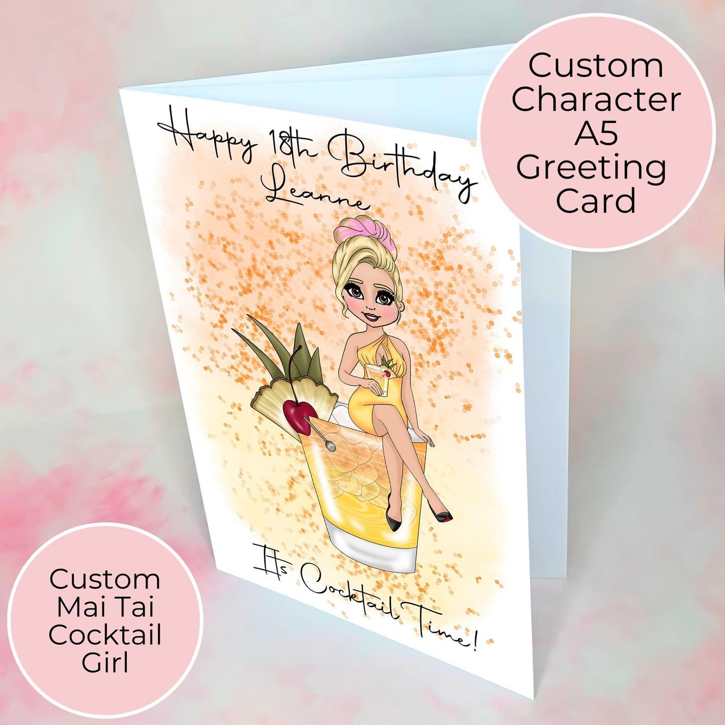 Mai Tai Cocktail Themed Birthday Card, A5 Greeting Card For Mum Sister Birthday, Its Cocktail Time Hammered Card Gift For Her #G1