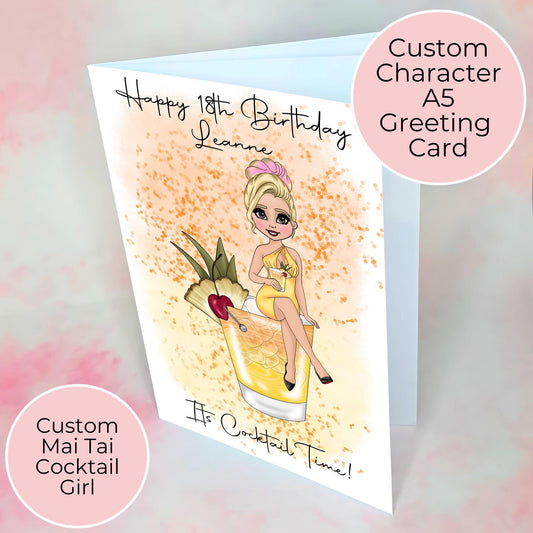 Mai Tai Cocktail Themed Birthday Card, A5 Greeting Card For Mum Sister Birthday, Its Cocktail Time Hammered Card Gift For Her #G1