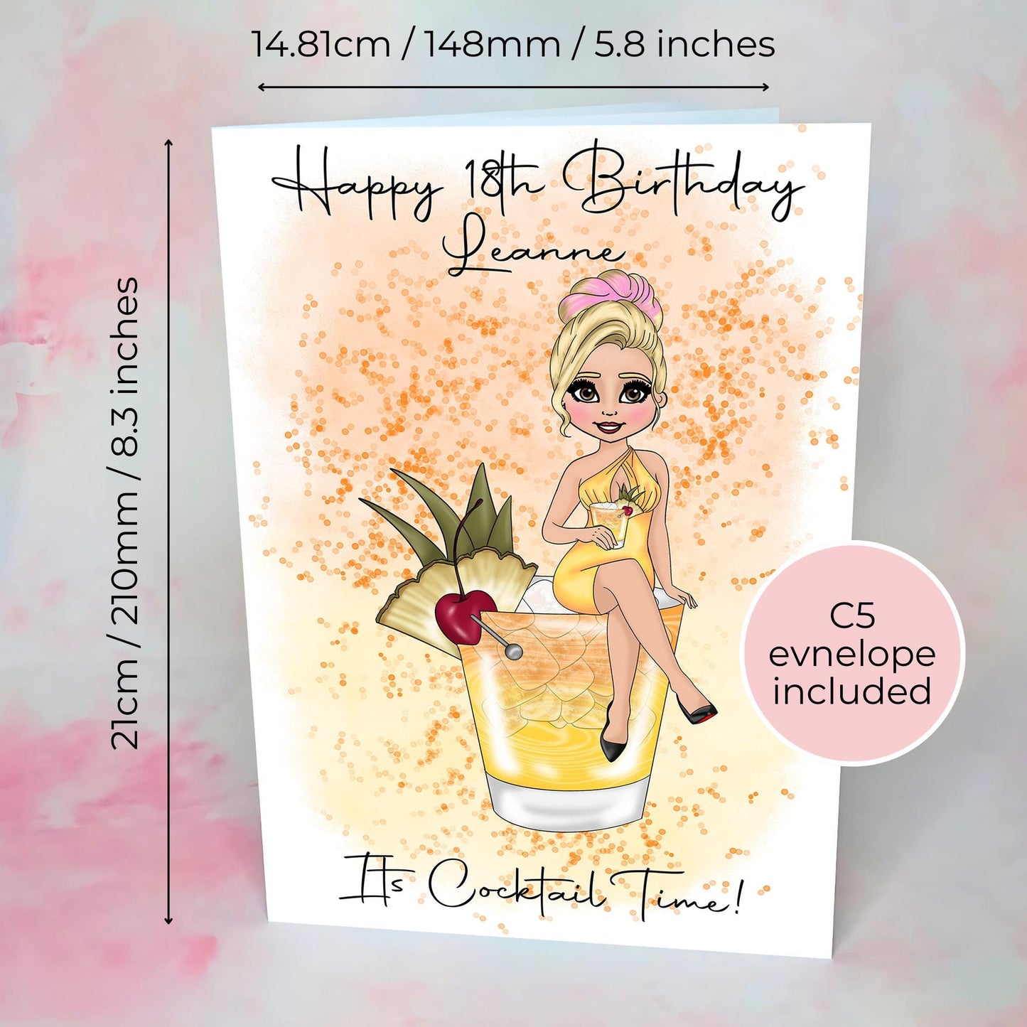 Mai Tai Cocktail Themed Birthday Card, A5 Greeting Card For Mum Sister Birthday, Its Cocktail Time Hammered Card Gift For Her #G1
