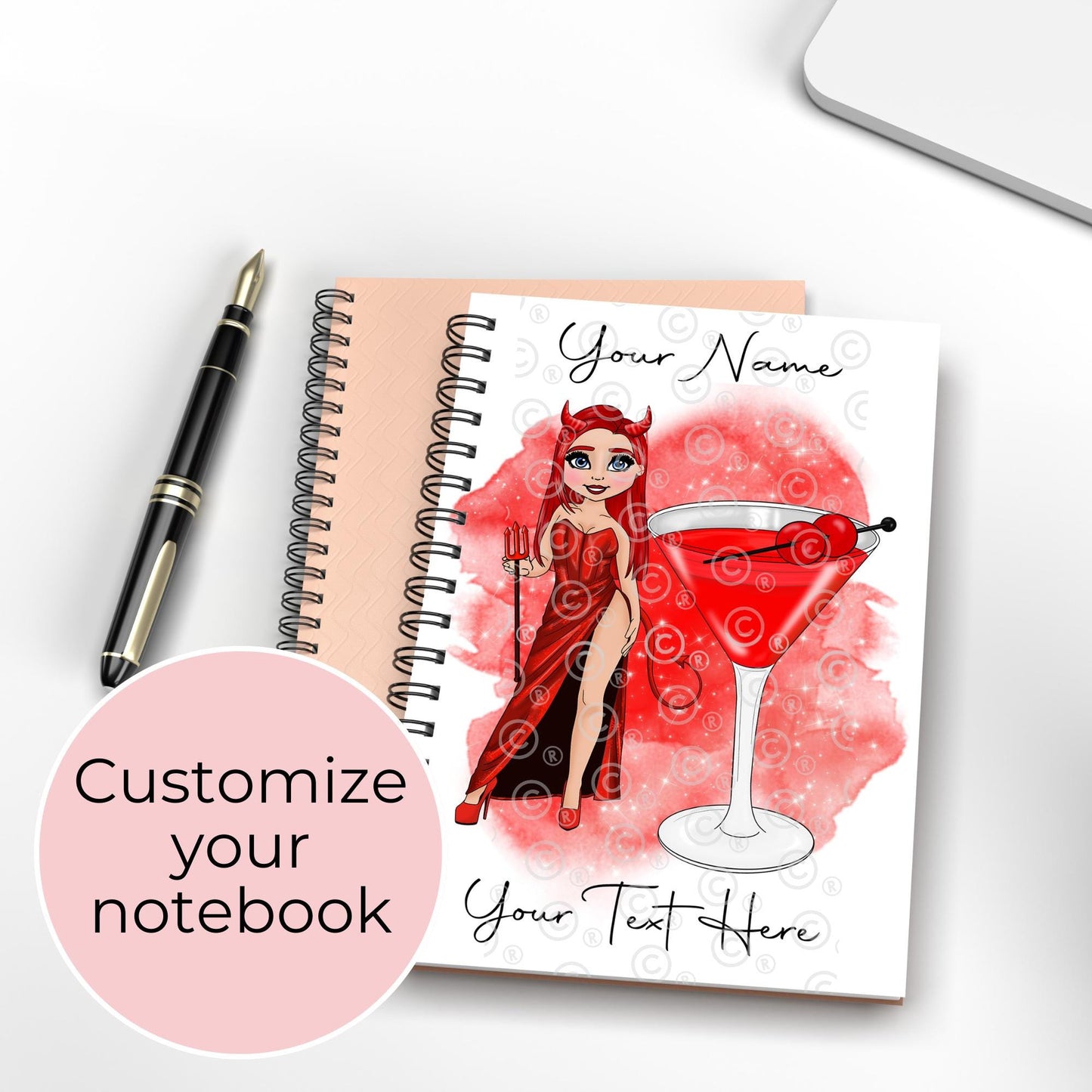Devils Daiquiri Custom Character A5 Notebook Gift For Her, Red Saucy Devil Lined Page Notebook Christmas Birthday Gift For Her #HG #NB