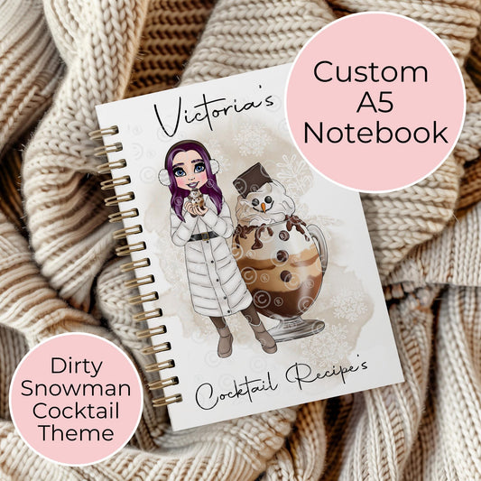 Dirty Snowman Custom Character Personalised Cocktail Themed Notebook Gift For Her, A5 Lined Wire-bound Notepad For Christmas Birthday Gift #CG #NB