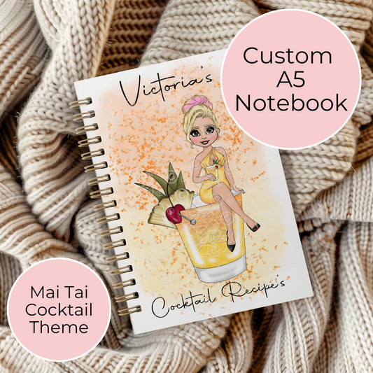 Mai Tai Customized A5 Spiral Cocktail Girl Notebook, Teacher End Of Term Cocktail Themed Gift, Practical Gift For Party Planner Bride To Be #NB