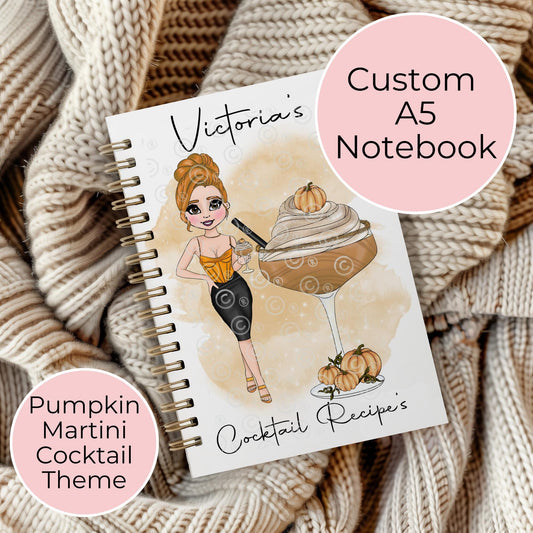 Pumpkin Martini Notebook For Her Birthday Christmas, Fall Birthday Gift For Mum sister, Cocktail Recipe Lined Notebook #HG #NB