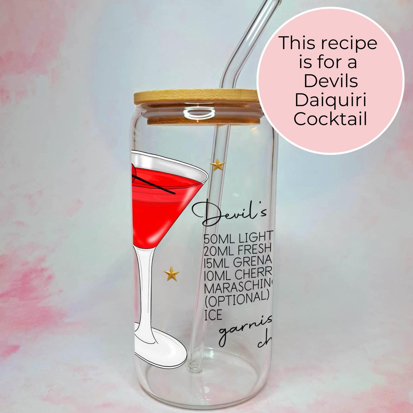 Devils Daquiri 16oz Cocktail Recipe Glass Tumbler, Halloween Cocktail Party Gift, Halloween October Birthday Gift For Her, Rum Cocktail Gift #HG #CL