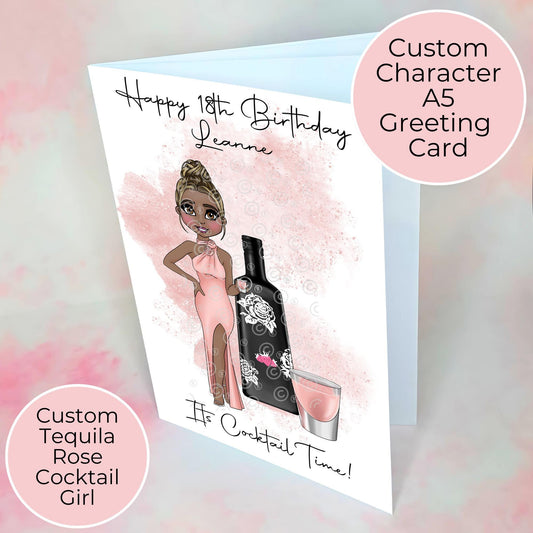 Tequila Rose Personalised A5 Birthday Card, Strawberry Cream Liqueur Cocktail Birthday Card For Her, Boozy Birthday Card For Bestie Sister Mum #G1